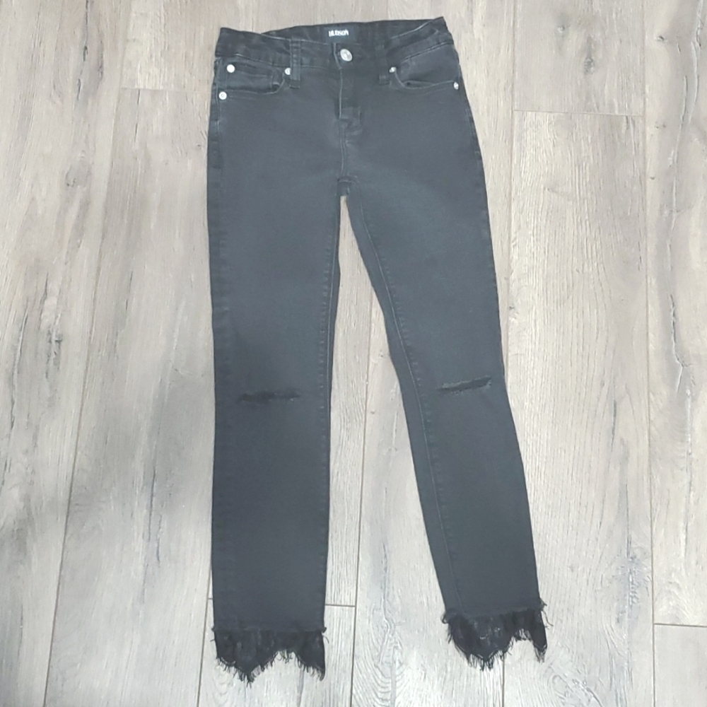 Girls Hudson Black Lace Hem Denim Jeans